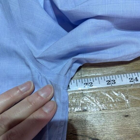 Men's Dress Shirt Plaid Long Sleeve Classic Trim Fit Button Down  Blue Size 34-3 - Picture 6 of 8